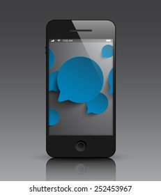 Elegant mobile, smartphone mock up template with speech bubbles background. Clean and modern style design