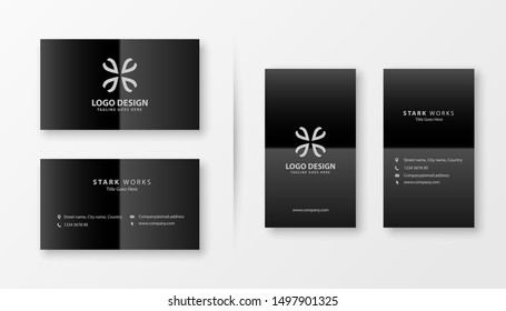 Elegant and Modern Black on Black Business Card Template Vector Design