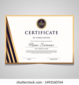 Elegant modern blue and gold diploma certificate template.Use for print, certificate, diploma, graduation