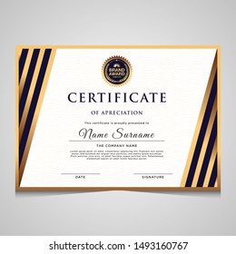 Elegant modern blue and gold diploma certificate template.Use for print, certificate, diploma, graduation