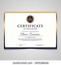 Elegant modern blue and gold diploma certificate template.Use for print, certificate, diploma, graduation