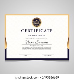 Elegant modern blue and gold diploma certificate template.Use for print, certificate, diploma, graduation