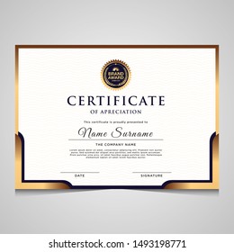 Elegant modern blue and gold diploma certificate template. Use for print, certificate, diploma, graduation