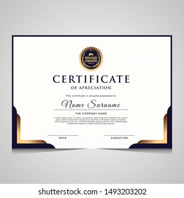 Elegant modern blue and gold diploma certificate template.Use for print, certificate, diploma, graduation