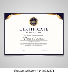 Elegant modern blue and gold diploma certificate template.Use for print, certificate, diploma, graduation