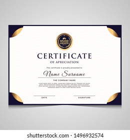 Elegant modern blue and gold diploma certificate template.Use for print, certificate, diploma, graduation