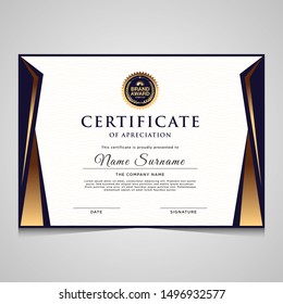 Elegant modern blue and gold diploma certificate template.Use for print, certificate, diploma, graduation