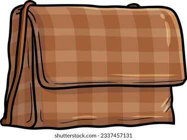 Elegant and modern brown woman handbag with square pattern cartoon illustration