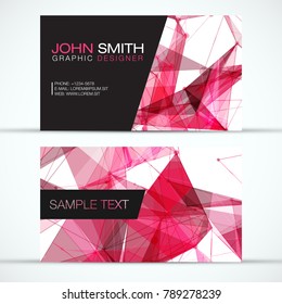Elegant Modern Business Card Set - Red Polygon Mesh on White Background -  EPS10 Vector Design