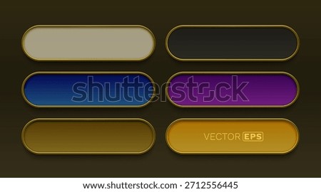 Elegant modern buttons with golden frames, a premium collection for design. Vector illustration