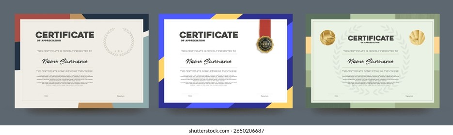 Elegant and modern certificate template for appreciation or award with bold typography and colorful frame suitable for education business or professional use