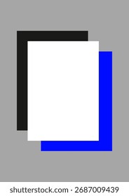 Elegant modern design using geometric forms in blue, black, and white minimalist contrast