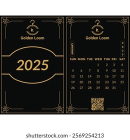 Elegant and modern desk calendar template for the year 2025. Features a sleek gold and black design suitable for business or personal use