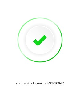 Elegant and modern flat illustration featuring a white circle with green check mark, with smooth gradient. for representing success, completion, or confirmation in ui design, mobile apps, and web