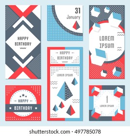 Elegant modern flyers and cards with origami and geometric elements. Trendy Retro design poster, cover, card and banner. Abstract design backgrounds, placards collection and mobile website.