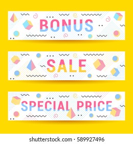 Elegant modern flyers and cards with origami and geometric elements. Trendy Retro design poster, cover, card and banner. Abstract design backgrounds, placards collection and mobile website.