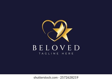 Elegant and Modern Gold Heart and Star Logo Design for Beloved Brand