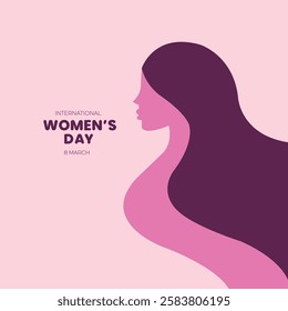 Elegant and modern International Women's Day illustration featuring a minimalist female silhouette in pink and purple tones. This creative vector artwork symbolizes women’s empowerment, beauty