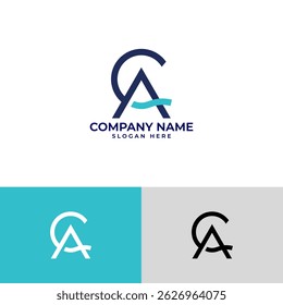 Elegant and modern letter GA or AG monogram logo. Features stylized, flowing lines forming the letters with a subtle wave element connecting them. Sophisticated design in dark blue and teal