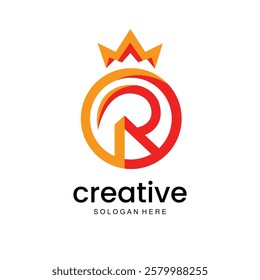 Elegant and modern letter R logo design with a crown, symbolizing creativity, royalty, and premium quality. The logo features a gradient combination of red and orange, making it perfect for branding, 