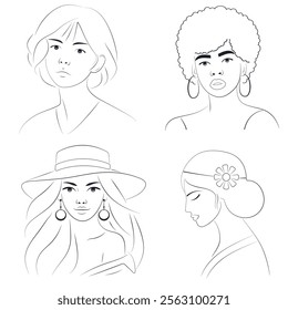 Elegant and Modern Line Art Portraits of Women Minimalist Female Faces and Profiles for Contemporary Branding,