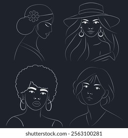 Elegant and Modern Line Art Portraits of Women Minimalist Female Faces and Profiles for Contemporary Branding,