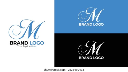 Diseño de logotipo elegante y moderno con una elegante letra 'M', hecha a mano con tipografía única y líneas elegantes. Perfecto para marcas que buscan una identidad distintiva en moda, diseño o corporativo.