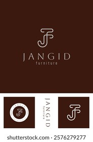 Elegant and modern logo design featuring the letters “J” and “F” intertwined to create a minimalist monogram. Perfect for businesses or brands in the furniture industry, as well as other industries.