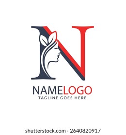 Elegant and Modern Logo Design Featuring a Stylish N Letter Logo with a Woman's Silhouette and Leaf Elements, Perfect for Branding, Business Identity, or Creative Projects.