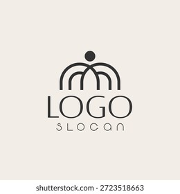 Ein elegantes modernes Logo mit einem Bogen und einer Person. Abstraktes Vektorlogo.