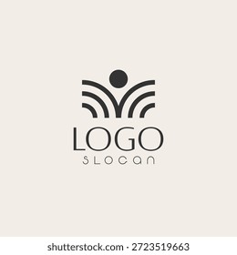 Ein elegantes modernes Logo mit einem Bogen und einer Person. Abstraktes Vektorlogo.