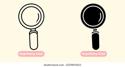 An elegant and modern Magnifying Glass icon, perfect for various graphic design needs. This icon features a magnifying glass with an ergonomic handle, designed with clean lines and sharp details.