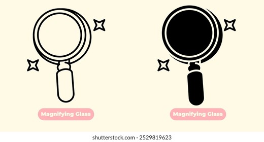 An elegant and modern Magnifying Glass icon, perfect for various graphic design needs. This icon features a magnifying glass with an ergonomic handle, designed with clean lines and sharp details.