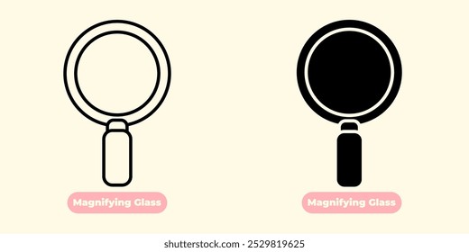 An elegant and modern Magnifying Glass icon, perfect for various graphic design needs. This icon features a magnifying glass with an ergonomic handle, designed with clean lines and sharp details.