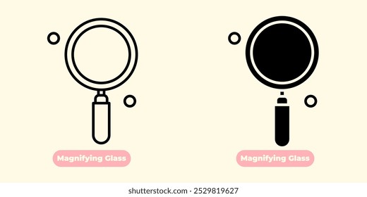 An elegant and modern Magnifying Glass icon, perfect for various graphic design needs. This icon features a magnifying glass with an ergonomic handle, designed with clean lines and sharp details.