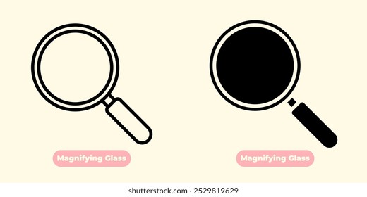 An elegant and modern Magnifying Glass icon, perfect for various graphic design needs. This icon features a magnifying glass with an ergonomic handle, designed with clean lines and sharp details.