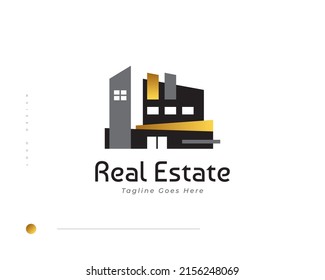 Elegant Modern and Minimalist Real Estate Logo Design. Luxury Black and Gold House Logo Design for Architecture or Construction Business Brand Identity