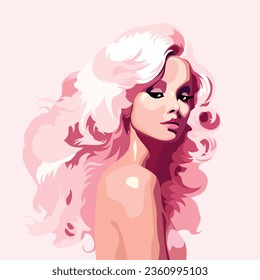 An elegant modern portrait of a blond woman in soft pink tones, capturing contemporary style and femininity. A refined and artistic design perfect for fashion and beauty branding.