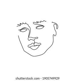 Elegant modern portrait minimalist style continuous line art. Looks straight. Nice facial features. Abstract linear sketch. Pretty face, profile. Avant garde style illustration