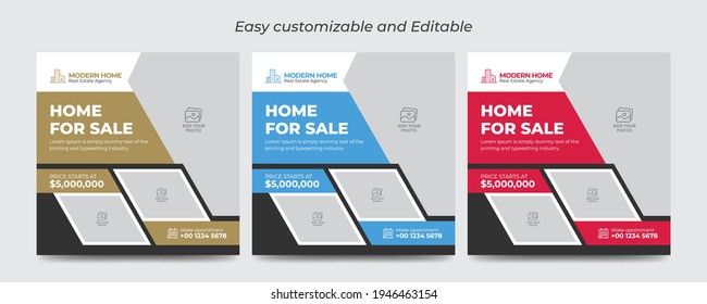 Elegant modern real estate agency and home social media post banner template vector. Square home social media banner.