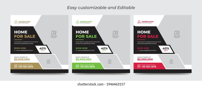 Elegant modern real estate agency and home social media post banner template vector. Square home social media banner.
