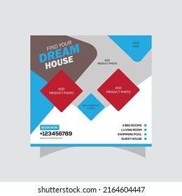Elegant Modern Real Estate Find Your Dream Home Social Media Post Template. Square Social Media Banner Banner