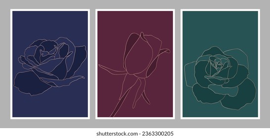 Elegant Modern Roses Abstract Wall Art in Rose Gold and Red, Green, Blue Colors