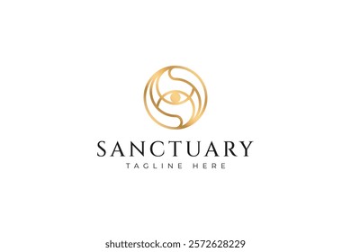 Elegant and Modern Sanctuary Logo Featuring a Sacred Geometric Eye Symbol for Wellness and Spirituality