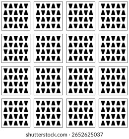 An elegant and modern seamless pattern featuring an array of black trapezoidal shapes. Ideal for backgrounds, fabrics, packaging, and design projects.