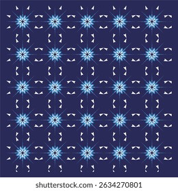 Elegant and modern seamless vector pattern featuring a repeating floral design intertwined with geometric accents. This blue and navy artwork presents a sophisticated background.