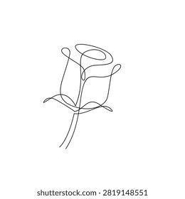 Elegant and modern single continuous line art drawing of a delicate rose flower, perfect for minimalist designs, tattoos, and romantic concepts.