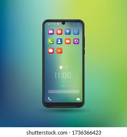 Elegant and modern smartphone with colorful icons, applications. Mobile phone isolated on background. 

More application and phone series.