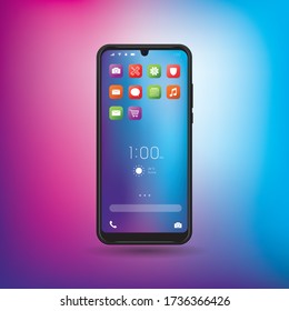 Elegant and modern smartphone with colorful icons, applications. Mobile phone isolated on background. 

More application and phone series.