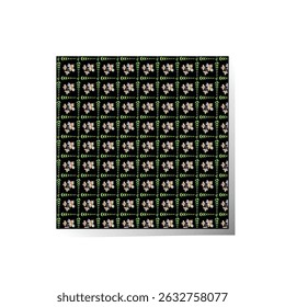 Elegant and modern, this seamless floral pattern features a sophisticated repeating design against a sleek black background. The intricate arrangement of flowers and leaves creates 